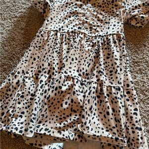 Beige and Black Dalmatian Print Tiered Dress